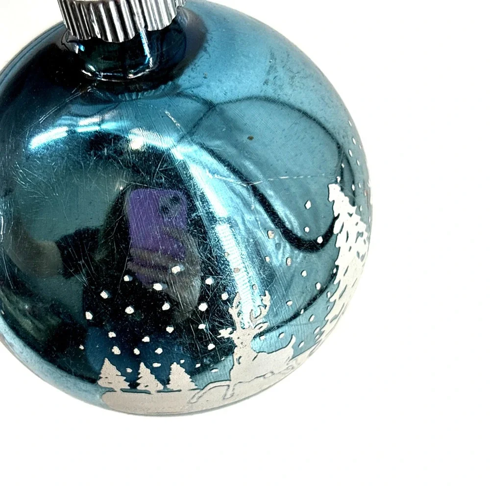 Vintage SHINY BRITE Christmas Ornament Winter Wonderland Deer‎ Trees RARE COLOR